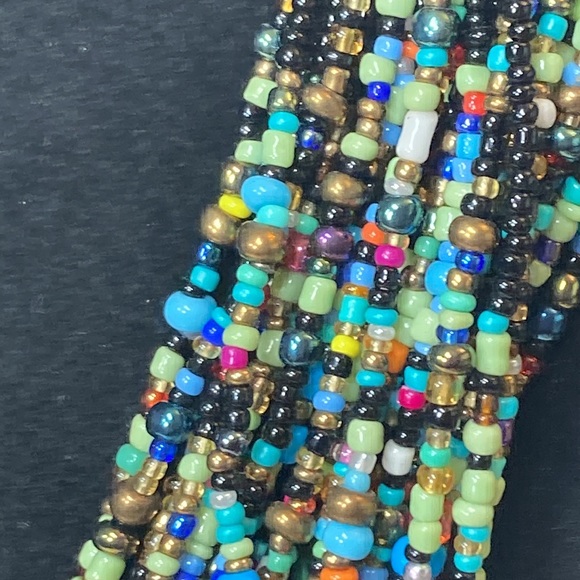 22" Colorful Beaded Necklace 27 Strands Small Bead Blue Green Black - Picture 4 of 12
